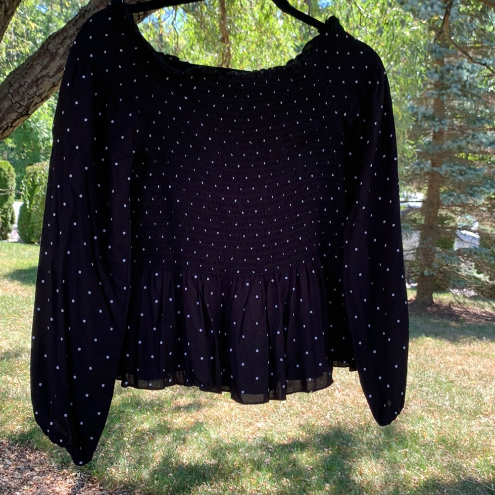 Size small black  blouse with white polka dots